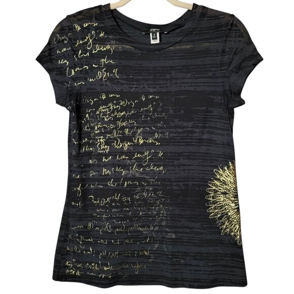 Express Womens Black Gold Y2K 2000s Burnout Abstract Script Graphic Top Small - Picture 1 of 10